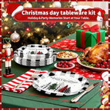 50 Christmas Paper Plates Disposable Set Includes 25-9" & 25-7" Xmas Buffalo Plaid Dessert Dinner Plates For Party Supplies(Black,White,Plaid)