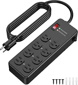 Magnetic Heavy Duty Power Strip 12 Gauge 6 Ft Extension Cord Black
