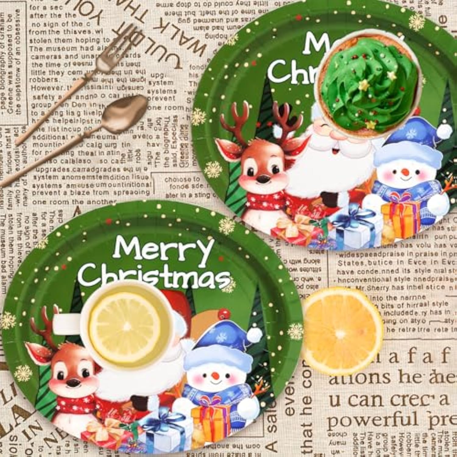 Christmas Oval Paper Plates Santa Snowman Holiday Serving Plates Disposable Merry Christmas Platters For Dinnerware Party Trays Supplies 24 Pcs 10" X 12"
