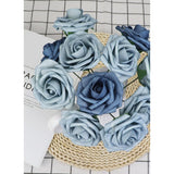 50Pcs Artificial Flower?Real Touch Foam Roses W/Stem Diy For Wedding Bouquet Centerpieces Party Shower Home Decor-Dusty Blue Shades