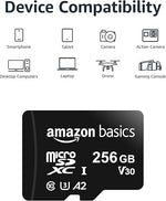 256GB Micro SDXC Memory Card, A2, U3, 100MB/s Read Speed, Full Adapter, Black