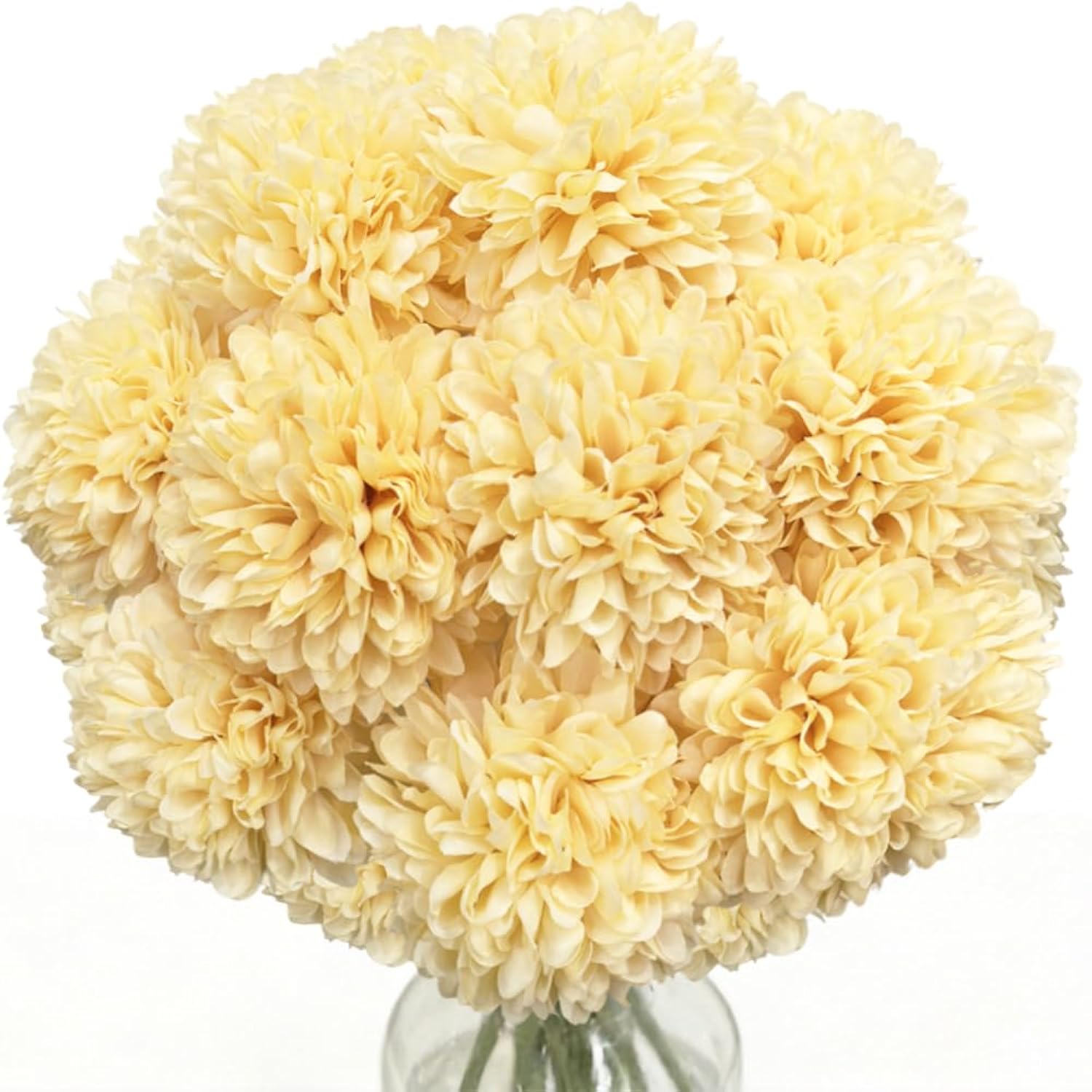 Artificial Chrysanthemum Ball Flowers Hydrangea Arrangement Bouquet Presents Decor 10Pcs Without Vase (Yellow)