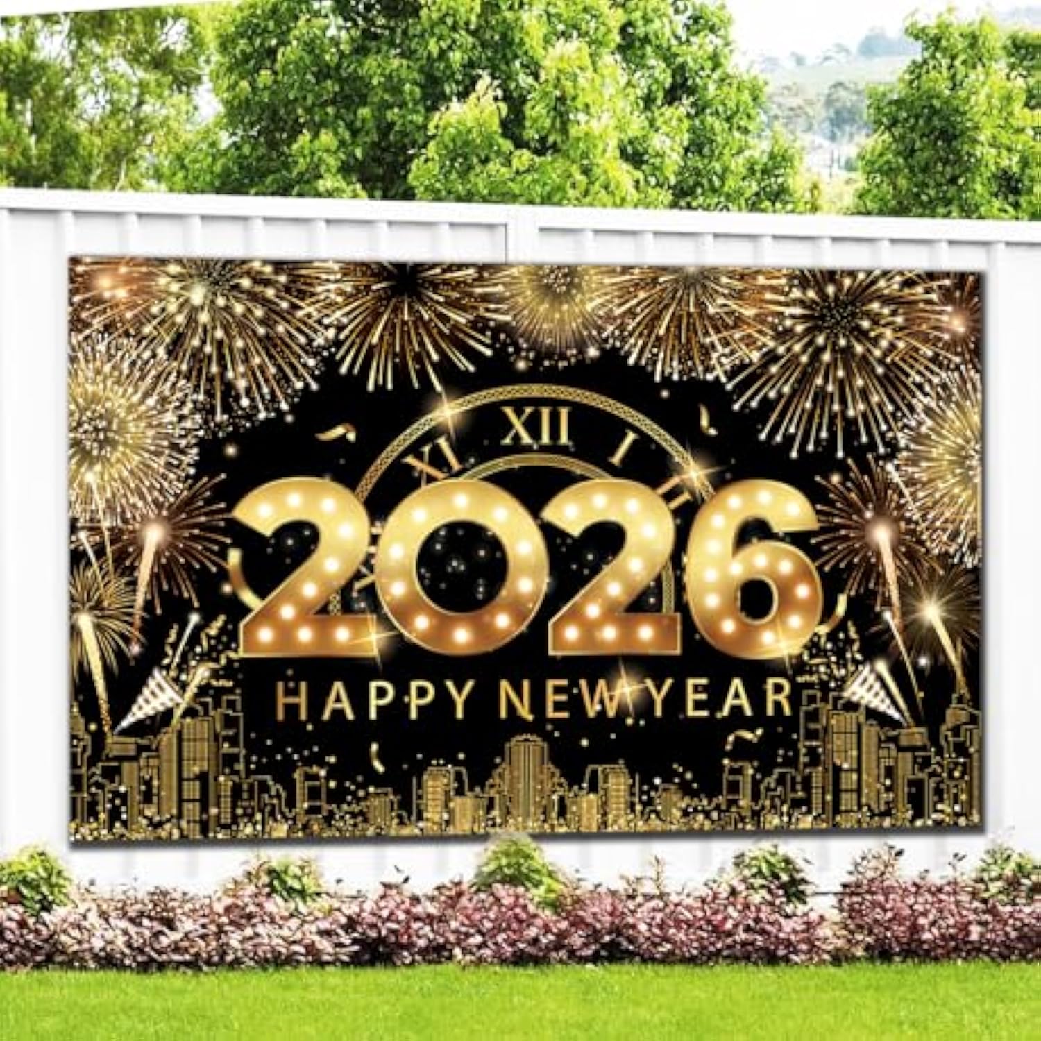 2026 Happy New Year Fabric Backdrop Banner for Party Photo Decor
