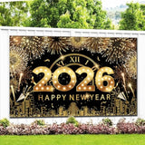 2026 Happy New Year Fabric Backdrop Banner for Party Photo Decor