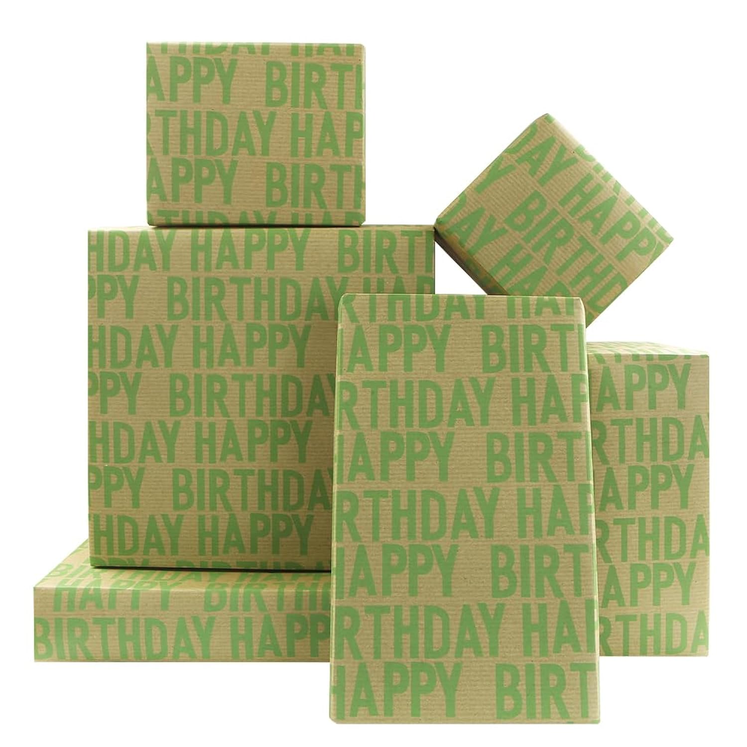 Minimal Soft Grass Green Large Happy Birthday Repeating Script Wrapping Paper 4 Sheets 27.5X19.7 Inch For Men Women Boys Girls Kids Green Enthusiasts-Brown Recycled Kraft Gift Wrap For Baby Shower Daddy Men All Birthday Occasions