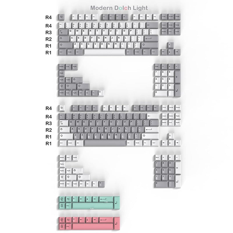 264 Keys Modern Dolch Light Keycaps Set Doubleshot Cherry Profile Custom White