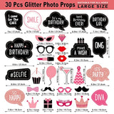 30 Pcs Rose Gold Birthday Photo Booth Props Kit with Real Glitter Designs