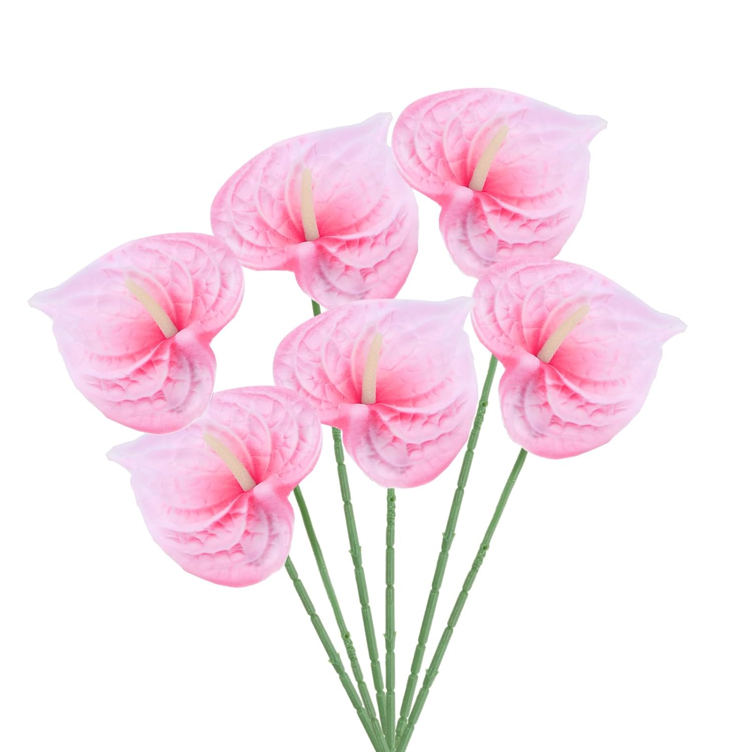 13" Artificial Anthurium Lily Flowers, 6 Pack Permanent Flower Floral Arrangements Bouquet For Home Decor Bridal Wedding Festival Party, Fuchsia White