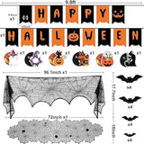 Halloween Decorations Indoor Set with Banner Hanging Swirls Table Runner Mantel Scarf Bats