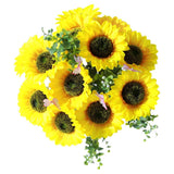 Realistic Sunflower Big Artificial Flowers With Eucalyptus Leaf And Fabric Butterfly, As A Tabletop Bouquet Or Outdoor Garden Decoration 12Pcs
