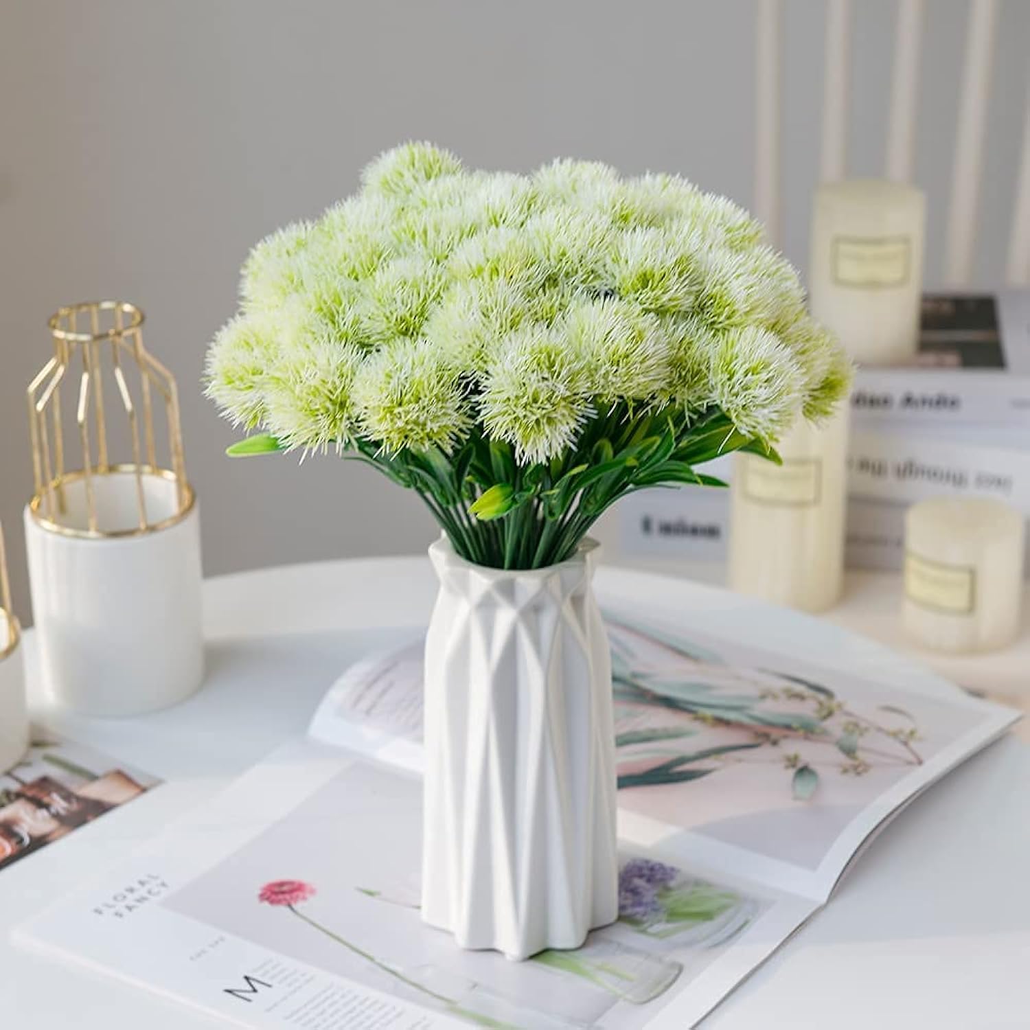 Fake Dandelion Flowers (White 10 Pcs), Artificial Plants Plastic Shrubs Bushes Decor Faux Stems Outdoor Indoor Home Garden Party Wedding Diy Planting Filler Decoration