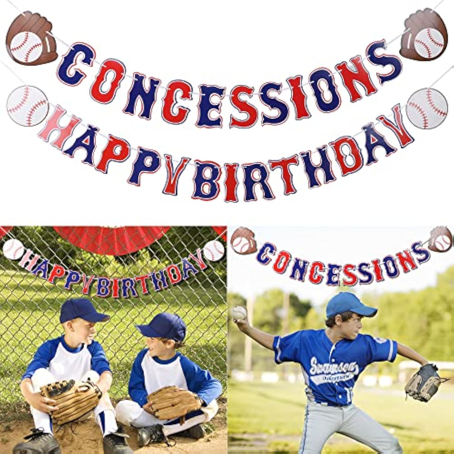 Baseball Party Banner Set – 5 Sports-Themed Garlands & Pennant Flags for Kids' Birthday Decor