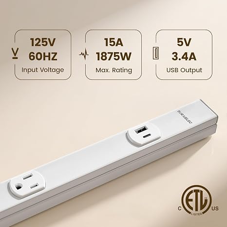2 Pack Under Cabinet Power Strip 6 Outlets USB C USB A 36IN Hardwire White
