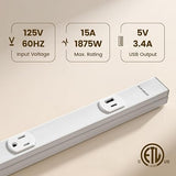 2 Pack Under Cabinet Power Strip 6 Outlets USB C USB A 36IN Hardwire White