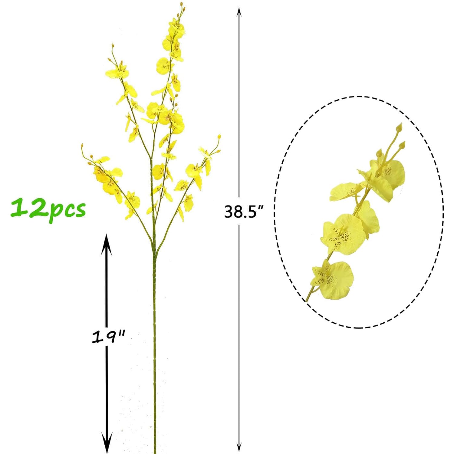 Yellow Artificial Flowers Orchids Silk Fake Flowers In Bulk, 12 Pcs (Each 38.5”), For Wedding Festive Party Home Office Decoration, No Include Vase