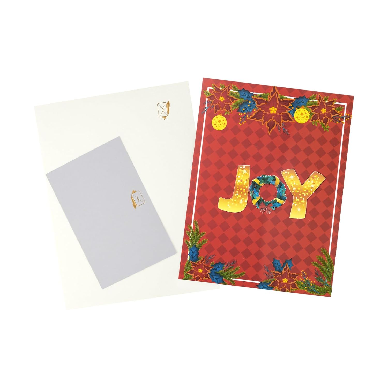 3D Pop Up Christmas Card,Festive Joy Design With Holiday Wreath, Poinsettias, Stars & Seasonal Accents,Unique Holiday Greeting & Keepsake Decoration With Envelope For Family, Friends & Gift Giving