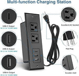 Flush Mount Power Strip USB C Charging Station Hidden Outlet Extender Black