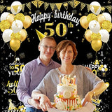 Large 50th Birthday Banner - Black & Gold Funny Fifty Party Props for Indoor/Outdoor