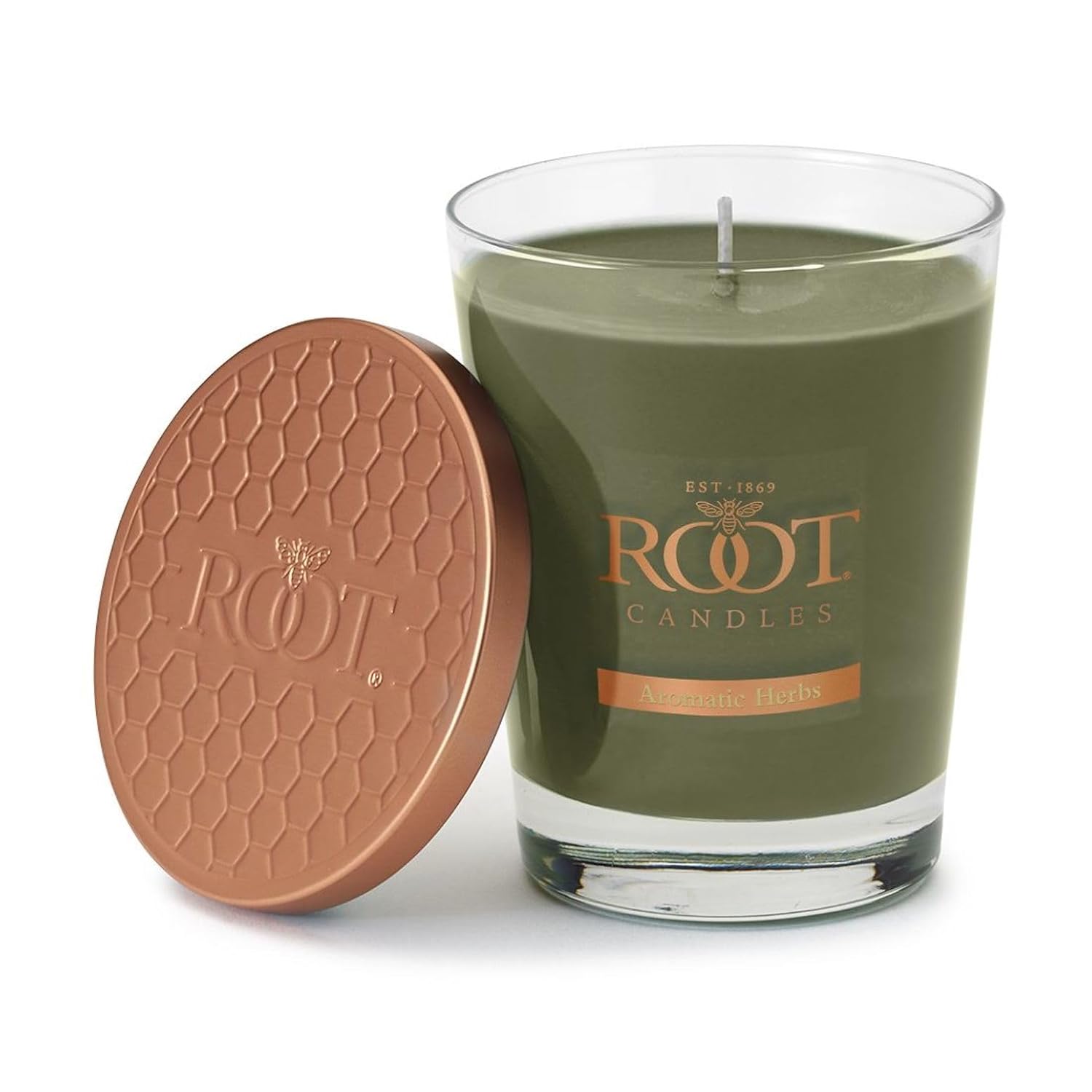 Root Candles Scented Candles Honeycomb Beeswax Blend Premium Handcrafted Candle, Large Veriglass, Aromatic Herbs