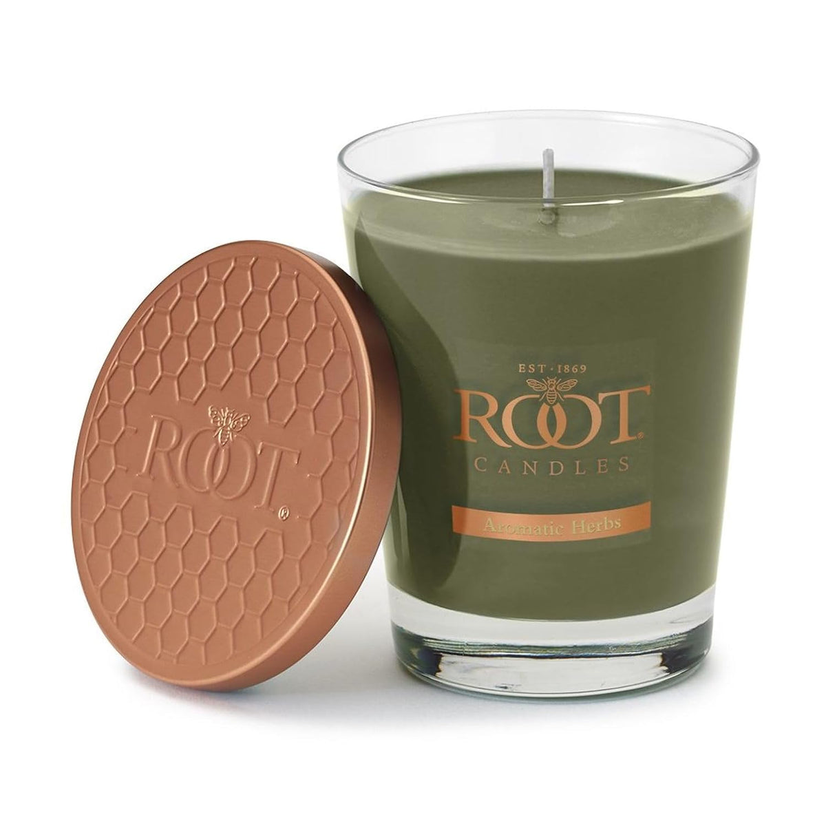 Root Candles Scented Candles Honeycomb Beeswax Blend Premium Handcrafted Candle, Large Veriglass, Aromatic Herbs