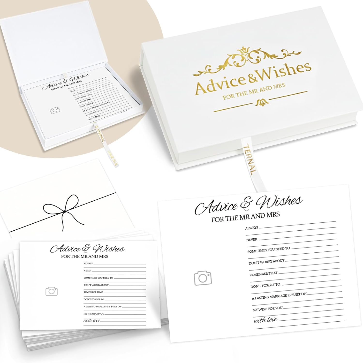 Advice And Wishes For The Mr And Mrs - 50Pcs Wedding Advice Cards & Box, Bridal Shower Game Card, Wedding Shower Decorations