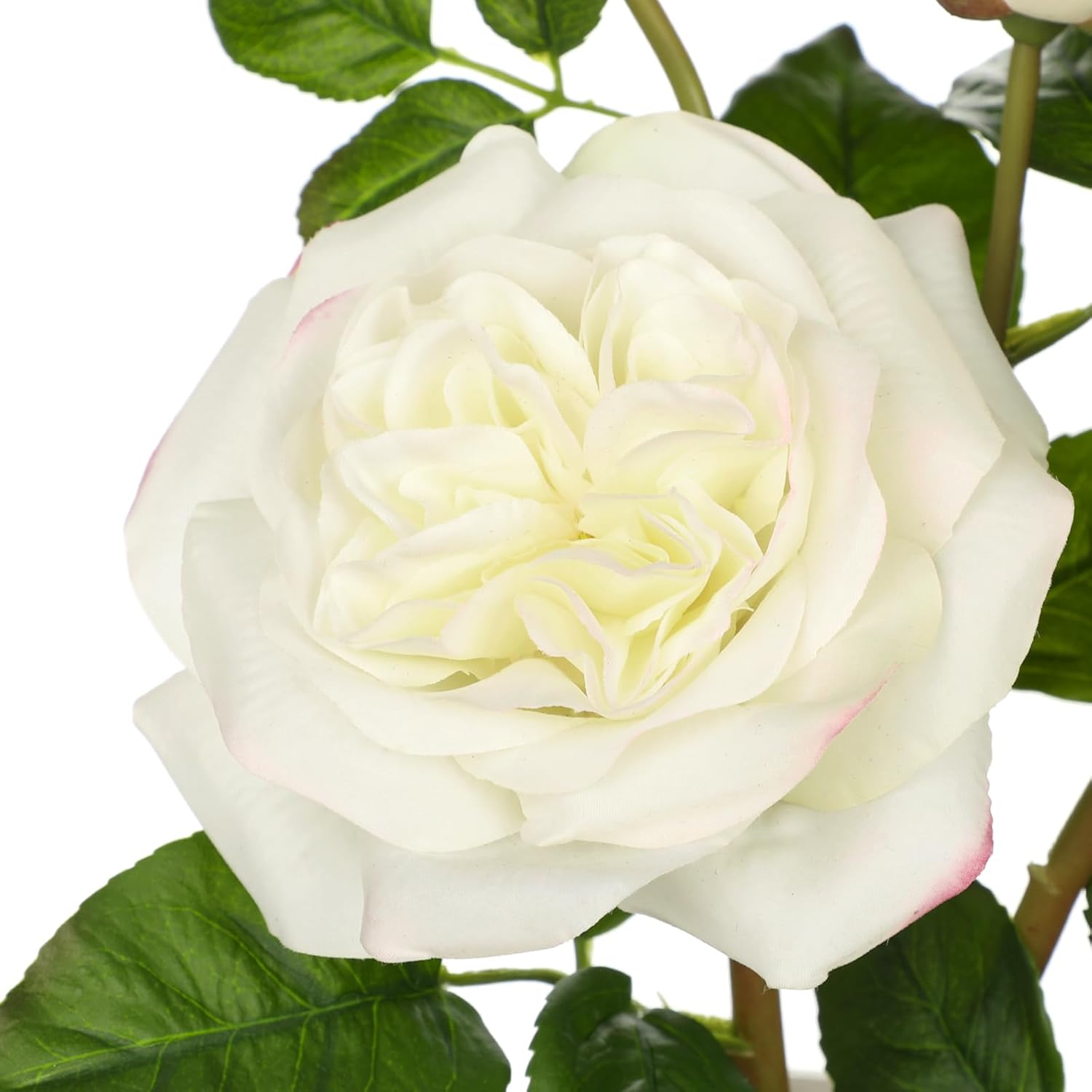 White Real Touch Roses Artificial Flowers In Vase Blue And White Porcelain Ceramic Pot 13.4" Fake Roses Flower Arrangement Artificial Plants & Flowers Potted Plant Faux Silk Rose Flower