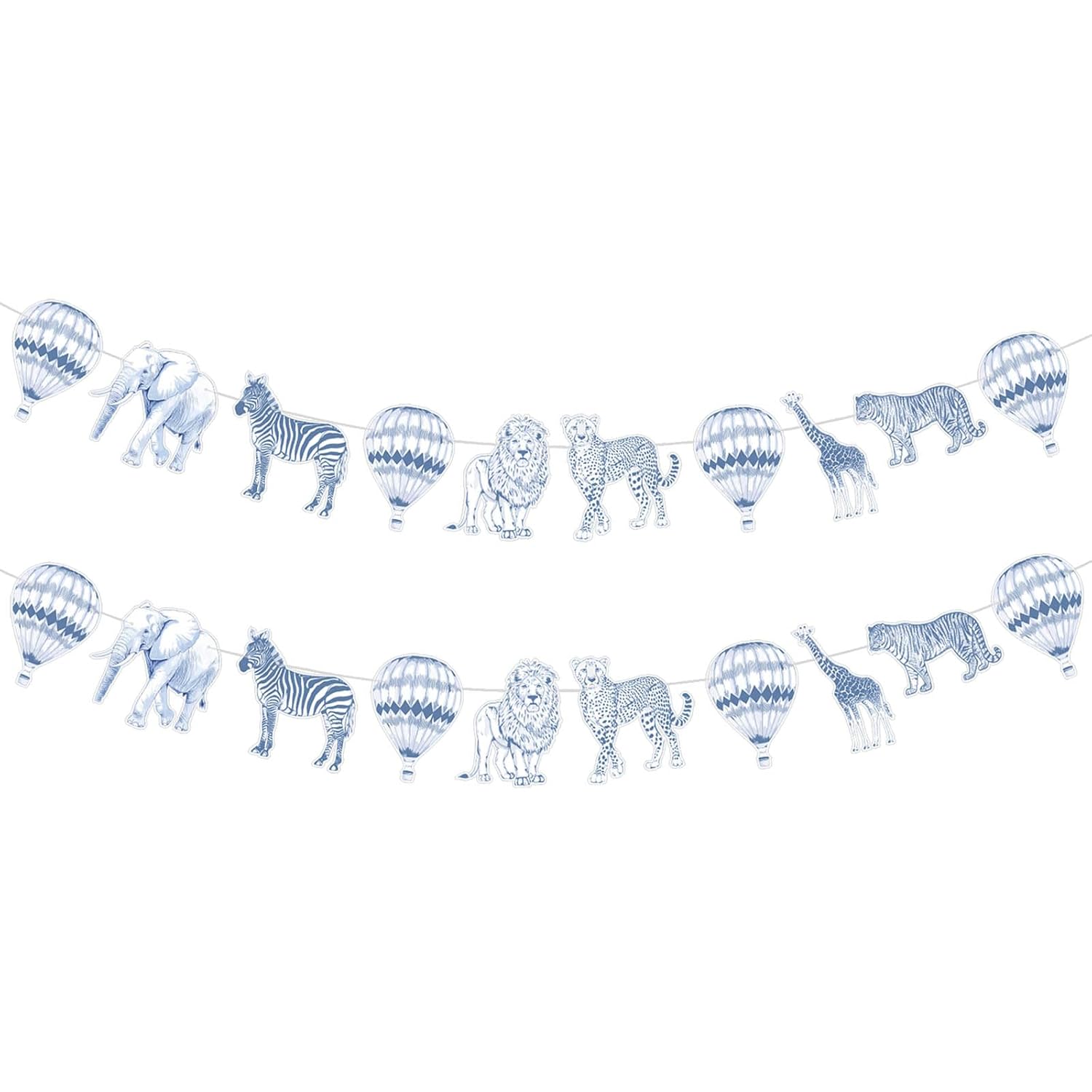 2 Pack Blue Toile De Jouy Safari Garland 6.56 Ft Jungle Party Banner Blue Chinoiserie Baby Shower Hanging Decor Animal Paper Party Supply For Birthday Wedding Christmas Bachelorette Decor