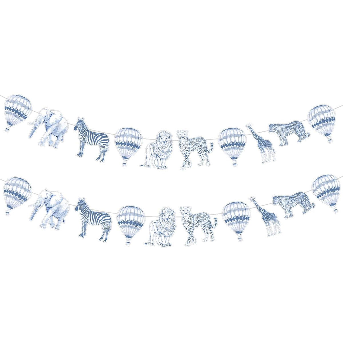2 Pack Blue Toile De Jouy Safari Garland 6.56 Ft Jungle Party Banner Blue Chinoiserie Baby Shower Hanging Decor Animal Paper Party Supply For Birthday Wedding Christmas Bachelorette Decor