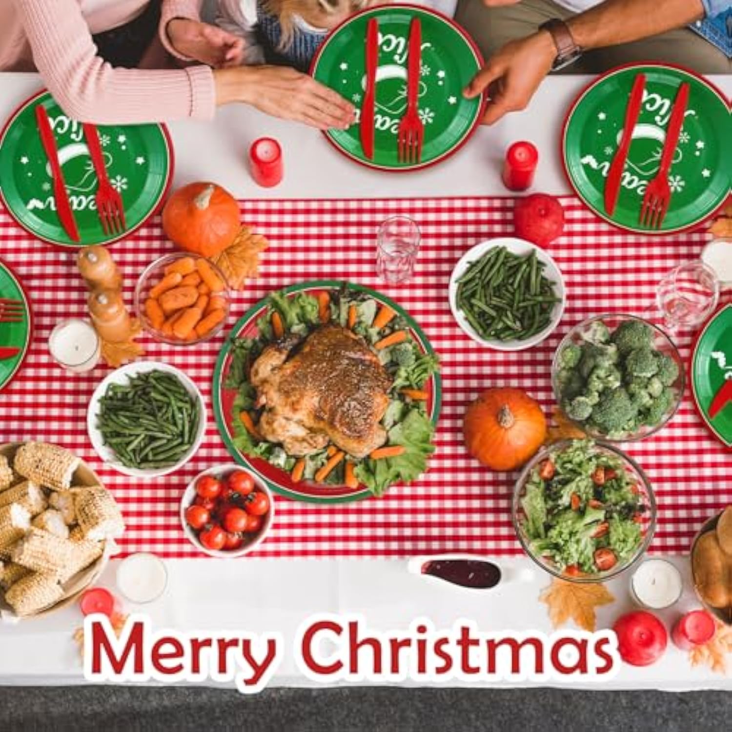 244 Pcs Merry Christmas Friendsmas Naughty Team Nice Party Supplies Dinnerware Set Team Include 24 Pcs 9 And 7 Inch Plates 9 Oz Paper Cups Napkins Knives Forks Spoons For Xmas Party Decoration