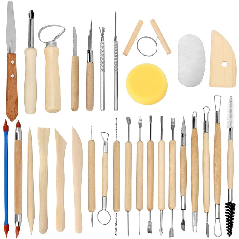 Set Of 30 Clay Sculpting Tools Wooden Handle Pottery Carving Tool Kit