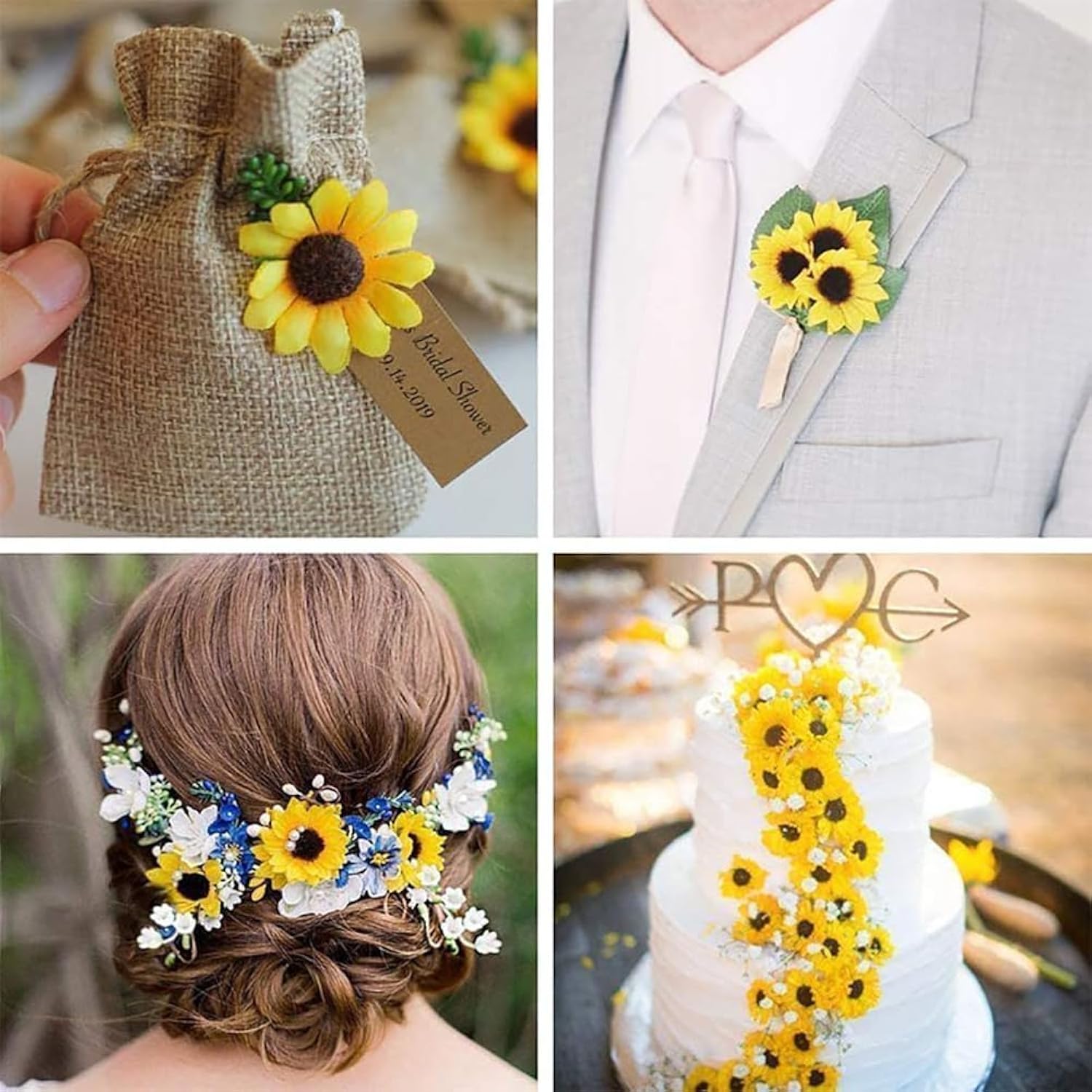 100Pcs Yellow Artificial Flower Heads Mini Fake Sunflower Decorative Fabric Flowers Craft Floral Embellishments For Wreaths Wedding Home Décor, Decorations