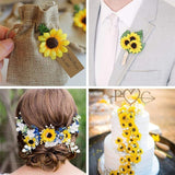 100Pcs Yellow Artificial Flower Heads Mini Fake Sunflower Decorative Fabric Flowers Craft Floral Embellishments For Wreaths Wedding Home Décor, Decorations