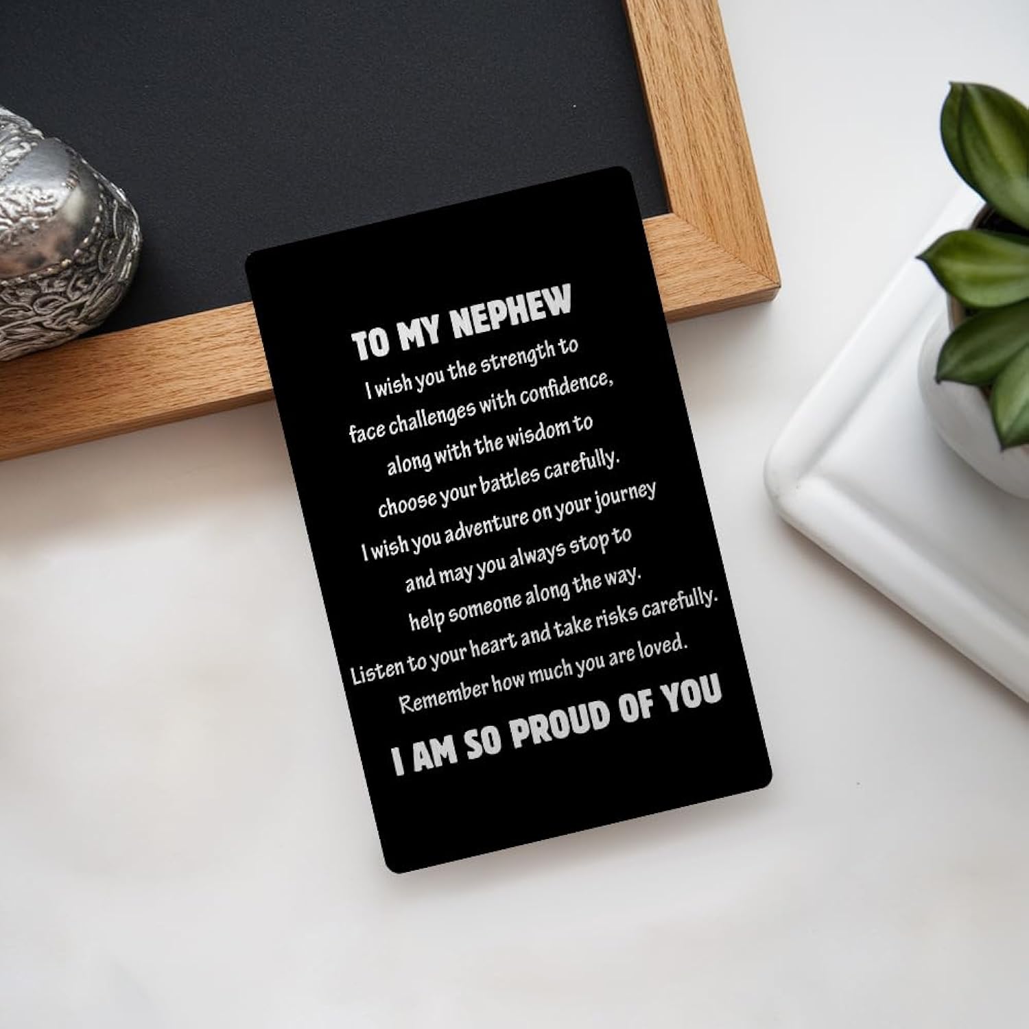 Aelciyue Nephew Gifts From Auntie - Valentines Day Gifts For Nephews Mothers Day Birthday Graduation Gift For Nephew Christmas Gift Valentines Fathers Days Keepsake Black Wallet Greeting Card