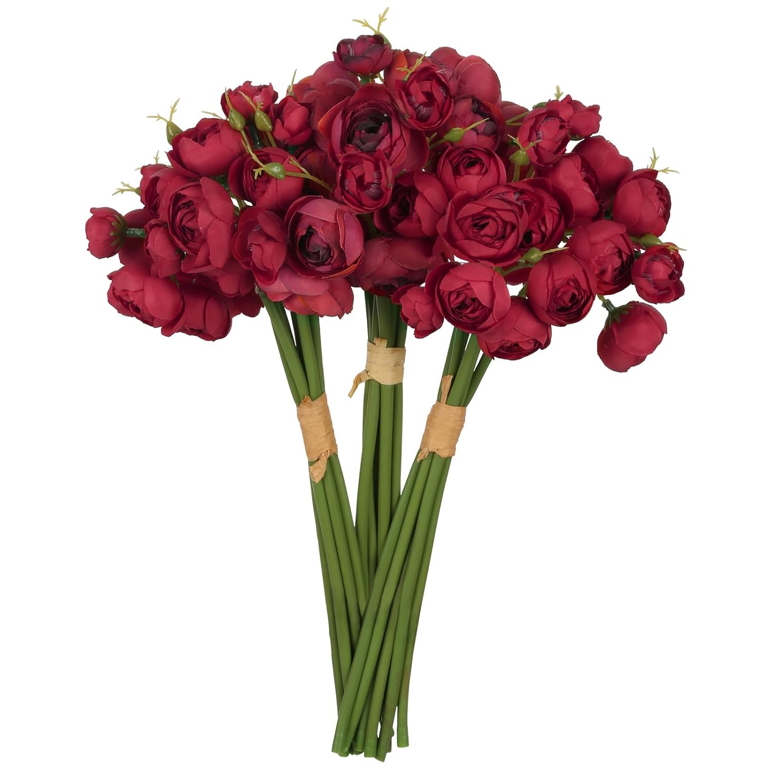 Ranunculus Artificial Flowers 21Pcs Faux Silk Mini Ranunculus Bulk Wedding Filler Flowers For Diy Bridal Shower Bouquets Centerpieces Decor(Red)