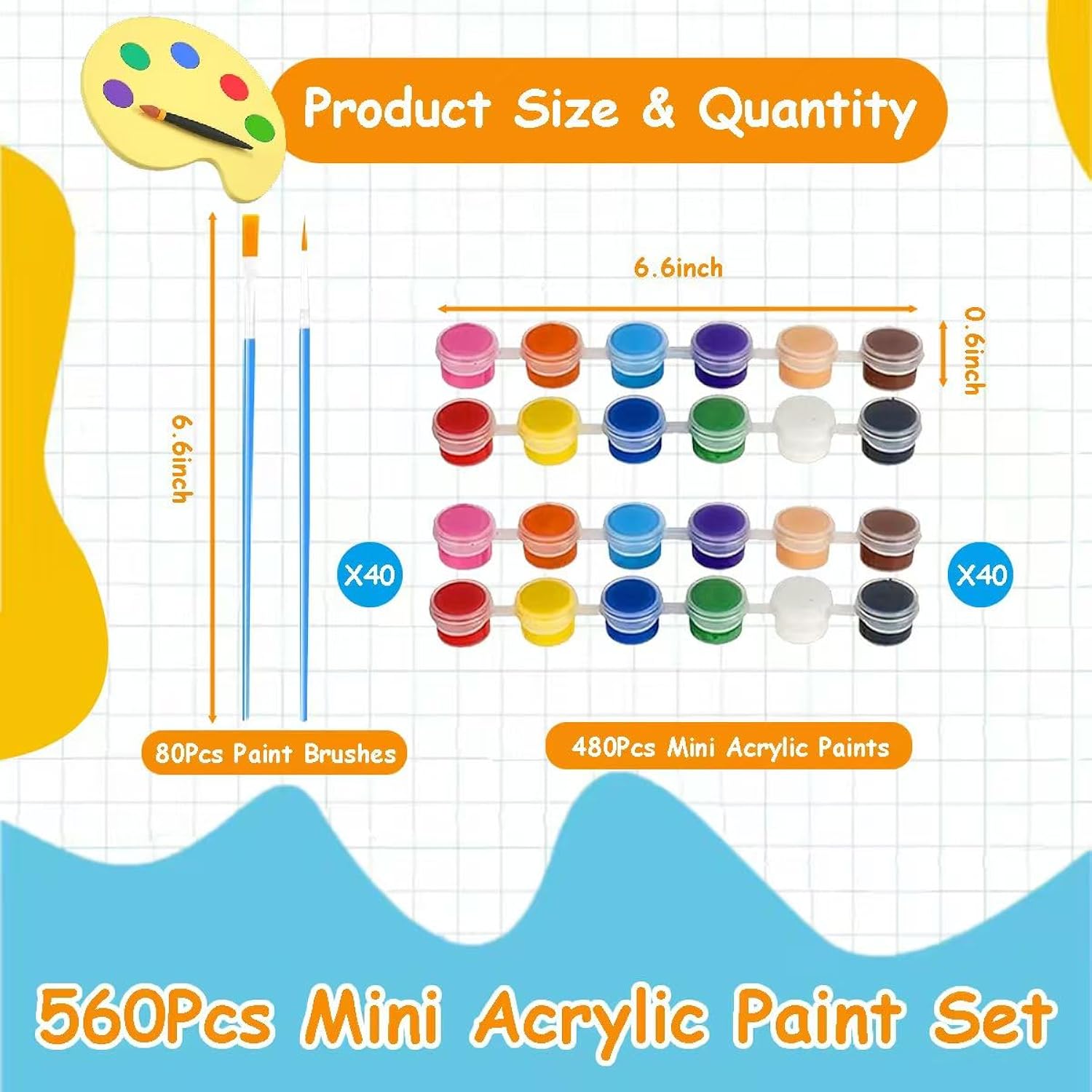 560Pcs Mini Paint Set, 40 Pack Washable Paint Strips Kit With 80 Painting Brushes, 12 Colors Mini Acrylic Paint Set For Painting Craft