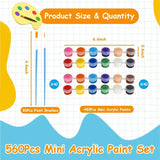 560Pcs Mini Paint Set, 40 Pack Washable Paint Strips Kit With 80 Painting Brushes, 12 Colors Mini Acrylic Paint Set For Painting Craft