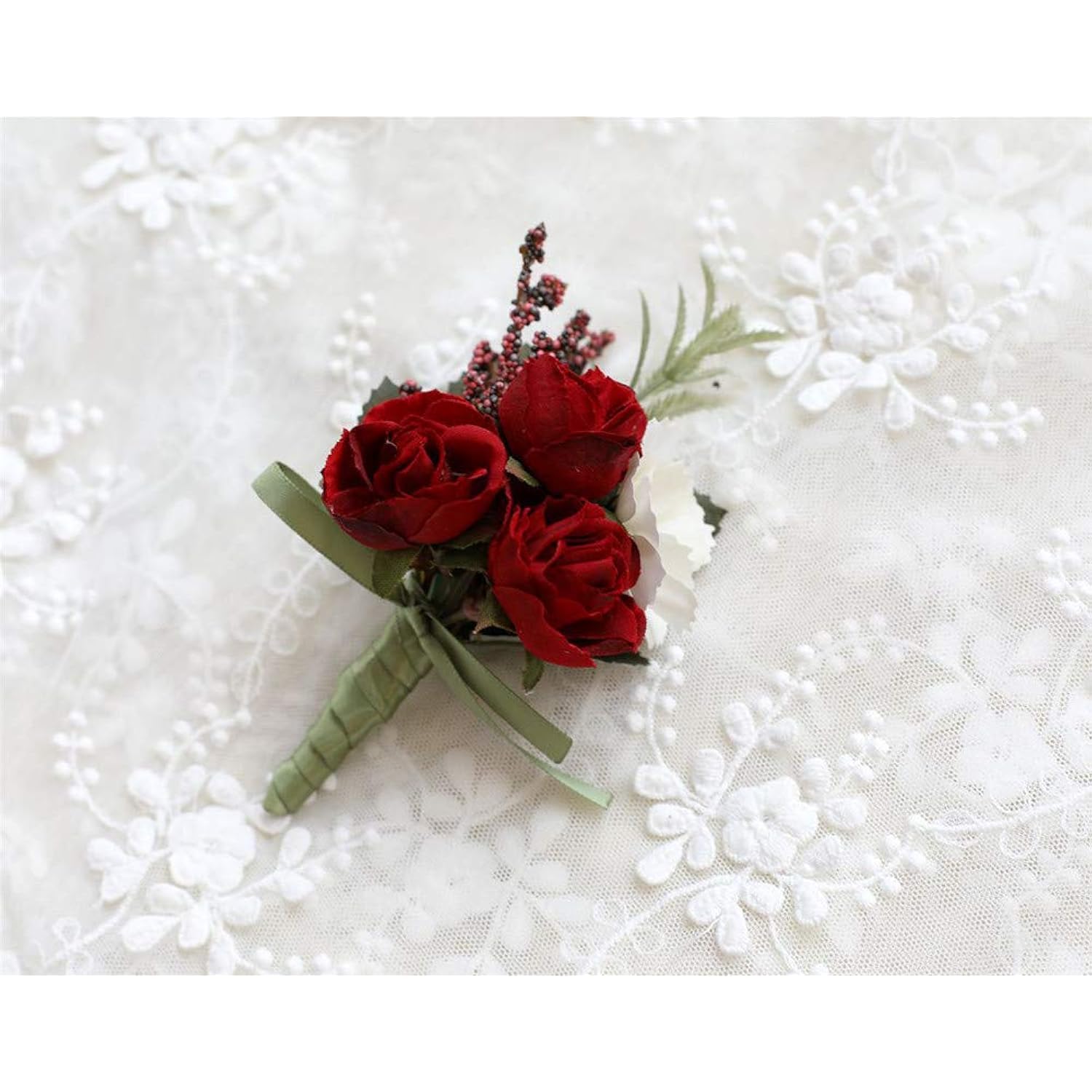 Rose Boutonniere Buttonholes Corsage Artificial Groom Rose Wedding Flowers Brooch Prom Party Suit Decoration, Pack Of 1, Red