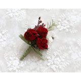Rose Boutonniere Buttonholes Corsage Artificial Groom Rose Wedding Flowers Brooch Prom Party Suit Decoration, Pack Of 1, Red