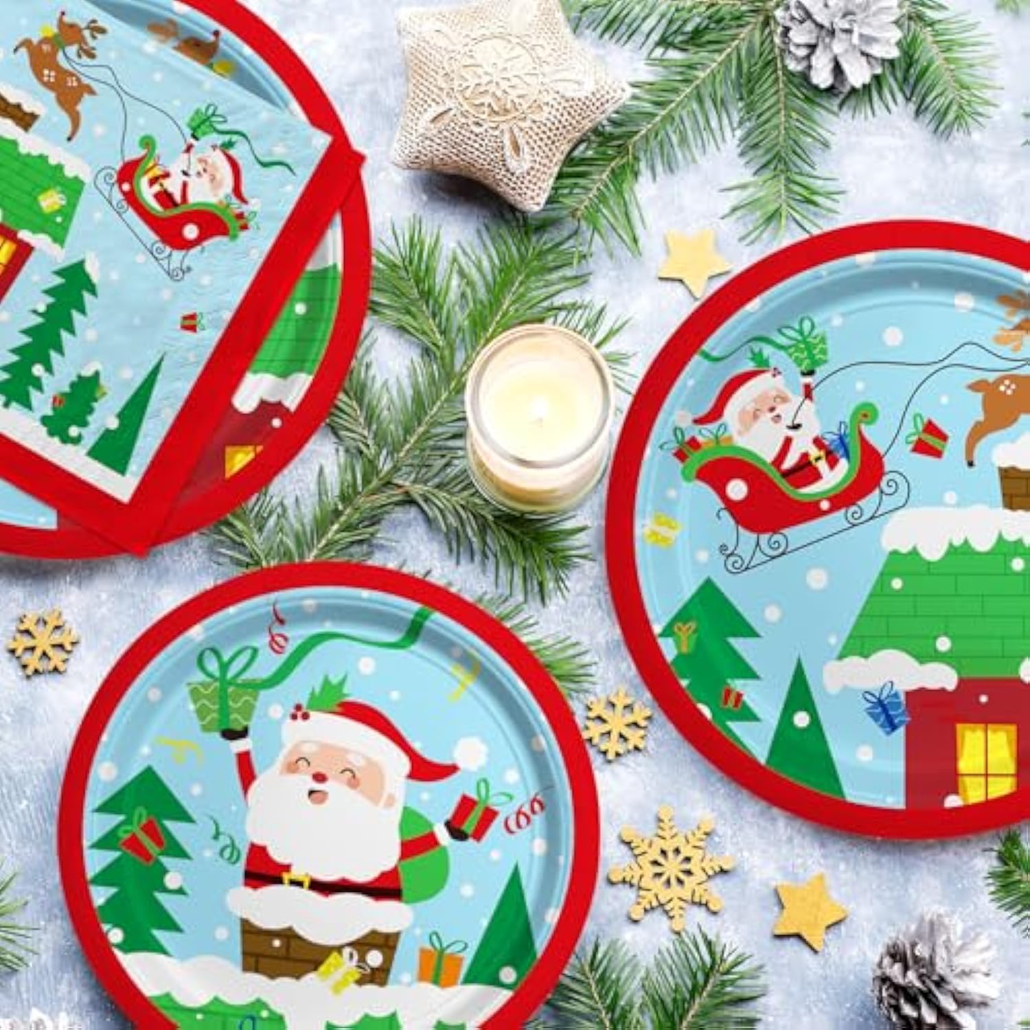 Christmas Party Supplies - Christmas Santa-Themed Disposable Paper Plates And Napkins - Perfect Merry Christmas Party Decorations?Serve 50