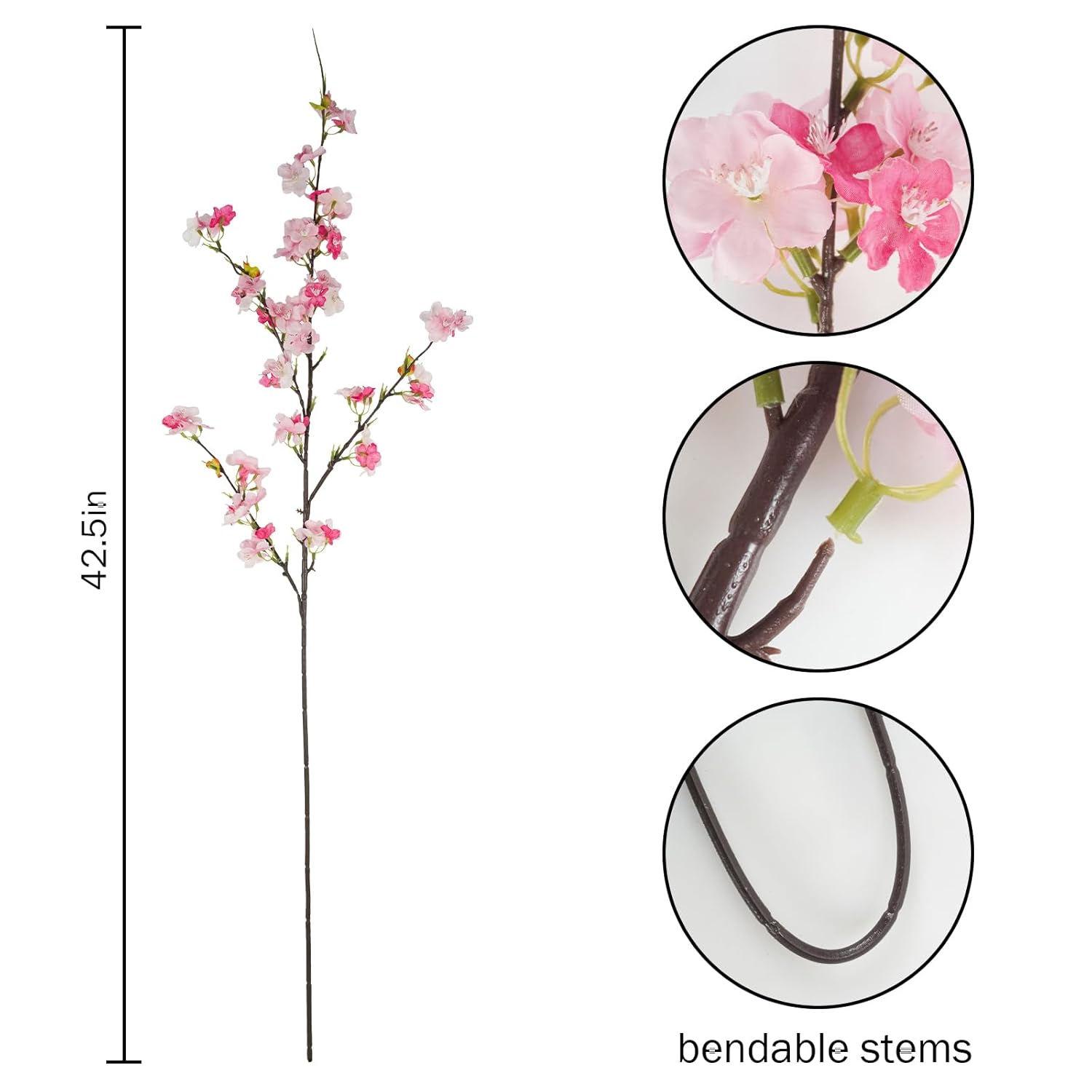 8 Pcs Artificial Cherry Blossom Flowers 40" Faux Silk Cherry Blossom Stems Fake Real Touch Peach Branches For Wedding Home Garden Japanese Decor Pink
