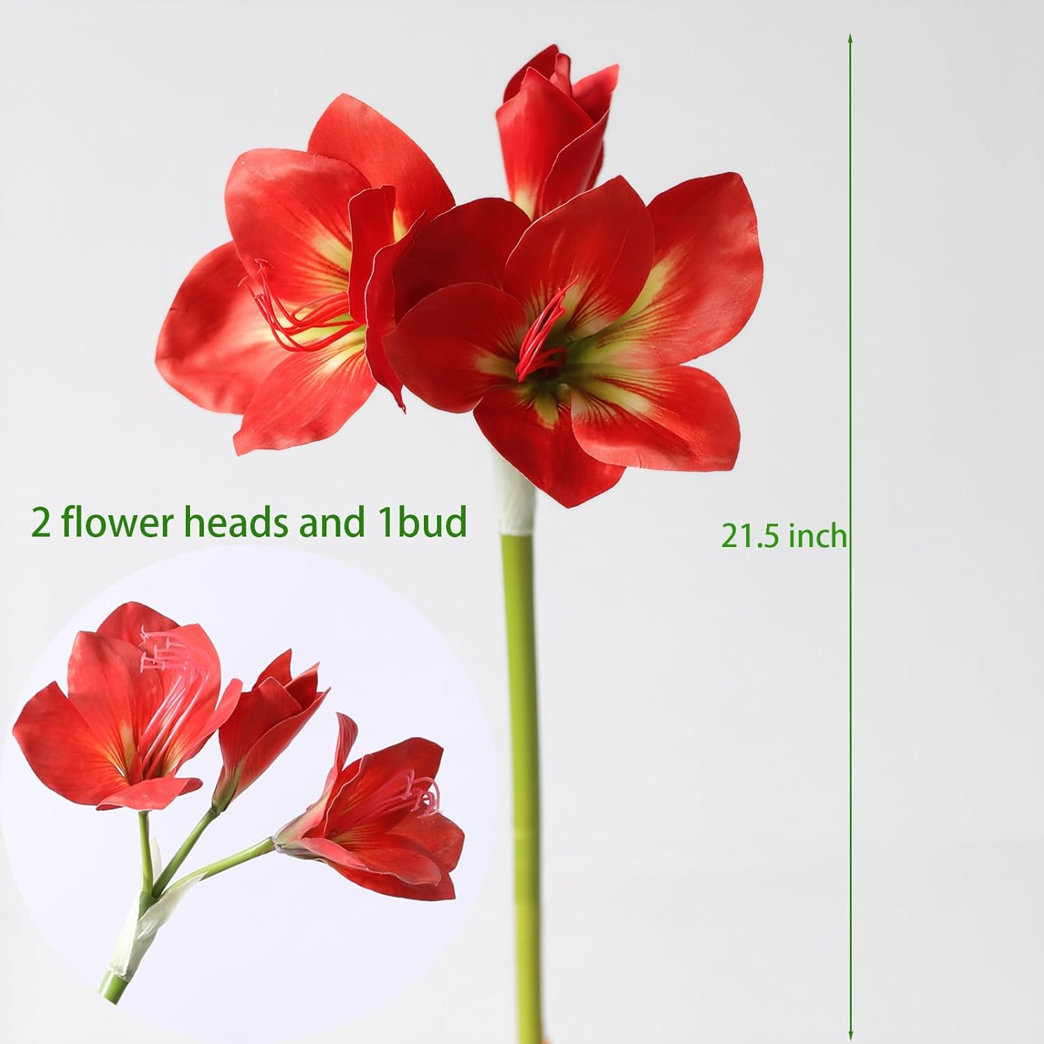 21.5" Artificial Amaryllis Flowers Red Fake Silk Flowers Faux Belladonna Lily For Home Office Hotel Decoration Wedding Centerpiece Bouquet1(3Pcs,Red)
