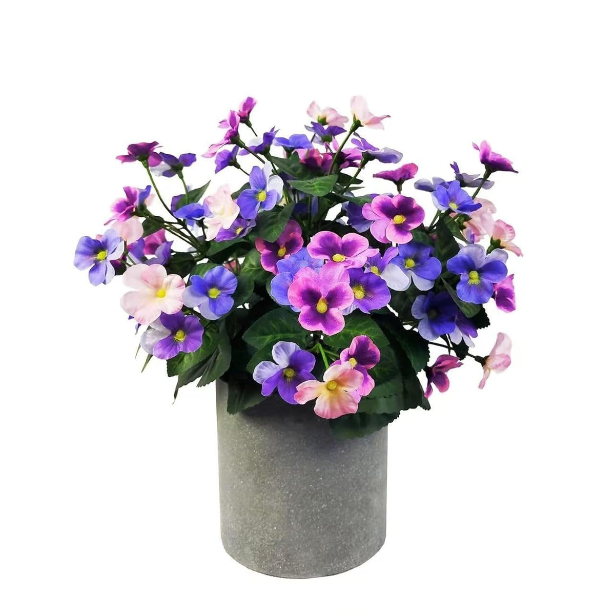 365 Blooming Decor 14 Inch Artificial Pansy Flowers In Minimalist Gray Pot, Luxury Fake Weather-Resistant Silk Spring Flowers, Purple And Pink Mix, For Tabletop Kitchen, Home Decor. No Assembly