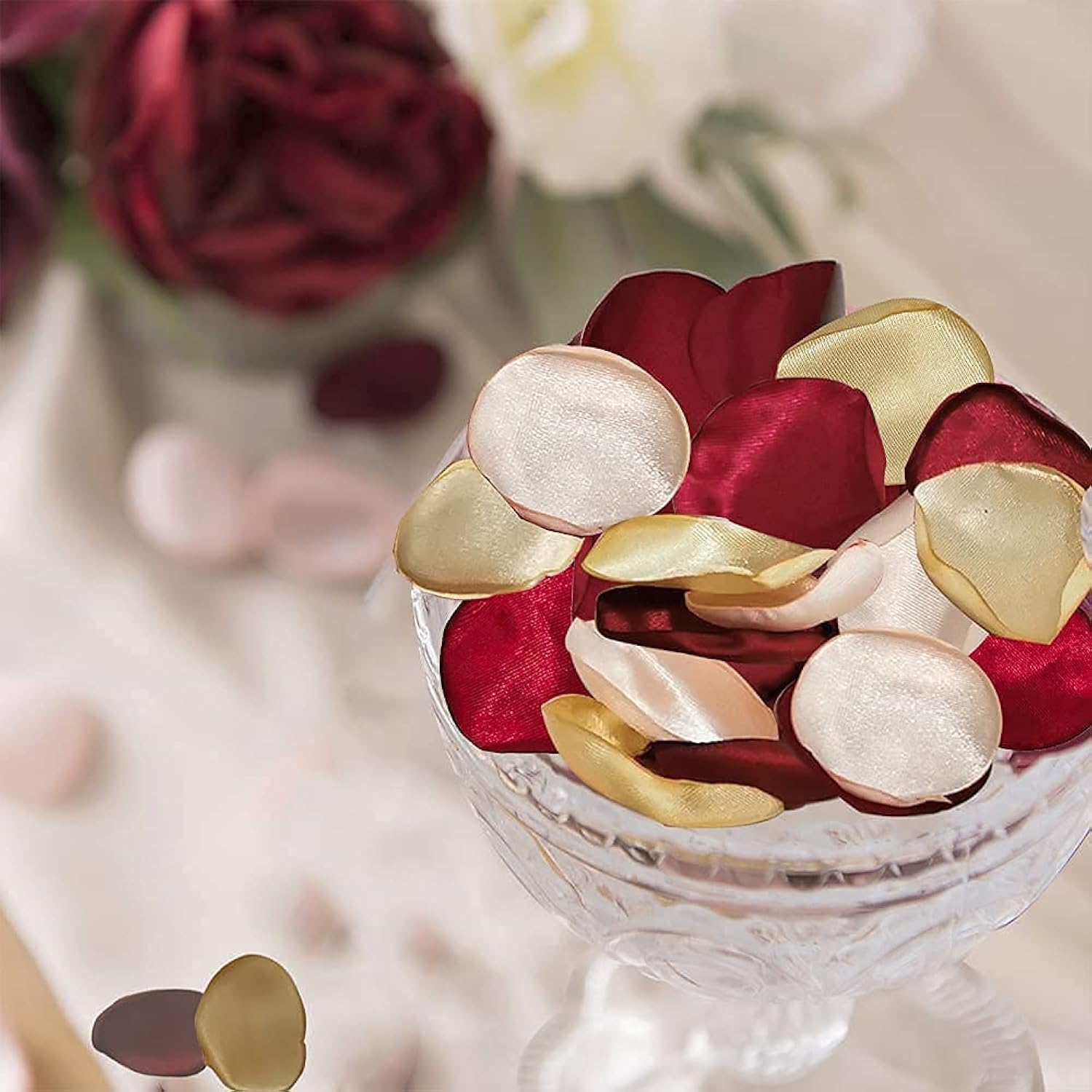 200Pcs Silk Rose Petals Fake Scatter Petals Burgundy Gold Pink Flower Petals For Wedding Flower Girl Basket Romantic Night Bridal Shower Cake Table Centerpieces