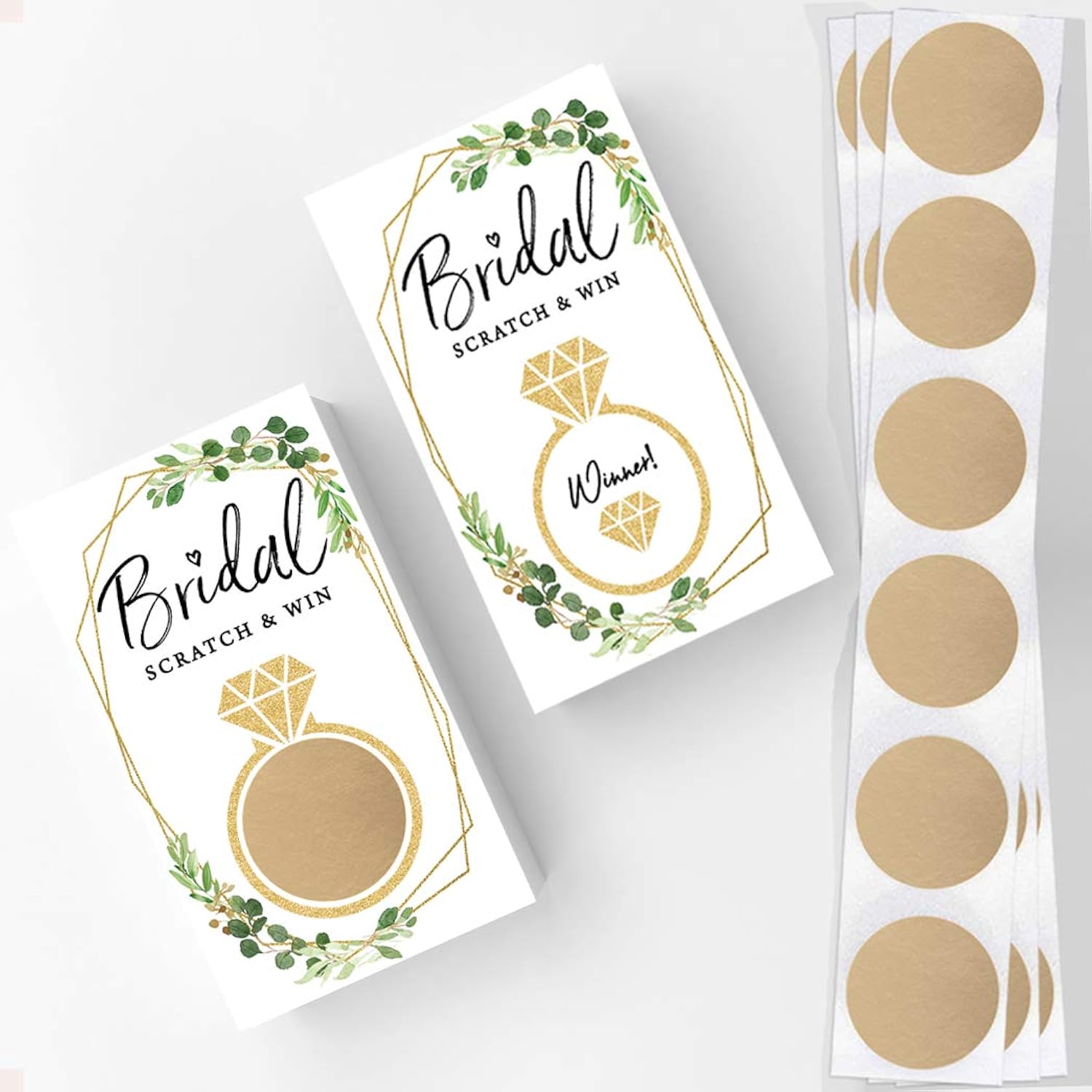 Bridal Shower Games – Scratch Off Raffle Cards, Fun Wedding Shower Game, Botanical Greenery Theme, 30 Cards & Stickers