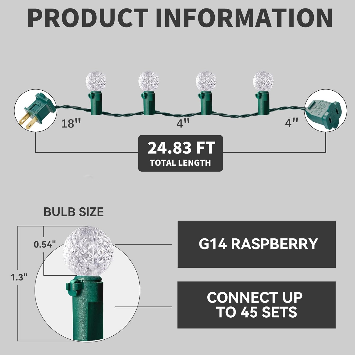 Christmas Lights 70L Green G14 Raspberry Cool White Led Globe String Lights, Total 24.8 Feet,Indoor And Outdoor,Connecta