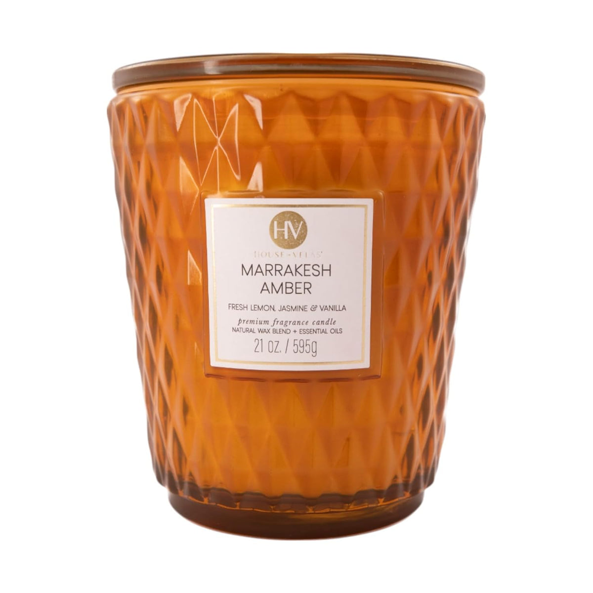 Diamante Candle Collection, 21 Oz, 3 Cotton Wicks, Marrakesh Amber, Large Glass Jar