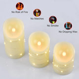 Flameless Battery Operated Led Candles With 11 Key Remote Control 24-Hour Timer Set Of 3? With Embedded String Lights Electric Flickering Pillar Real Wax ?Party, Wedding, Home Decoration(Lvory)