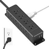 Under Desk Surge Protector Power Strip 12 Outlets 4 USB Ports USB C 6FT Wall Mount 1200J Black
