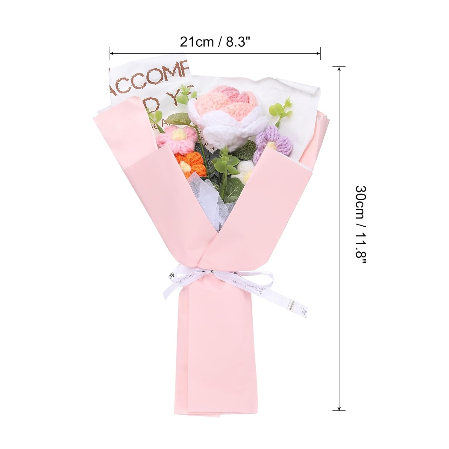 uxcell Crochet Flowers Bouquet, Rose Handmade Knitted Bouquet, Crochet Artificial Flower for Mother's Day Birthday, Wedding Graduation Bouquet, Gradient Powder
