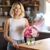 Real Touch Pink Hydrangea Artificial Flowers In Vase Latex Small Faux Hydrangea Flowers Arrangements Hydrangeas Fake Flower With Glass Vase With Faux Water For Table Centerpiece Home Decor
